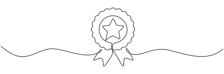 Award star badge continuous line art drawing. Vector illustration isolated on white.
