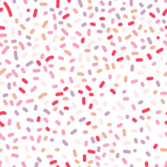 Seamless pattern with colorful confetti on white background.