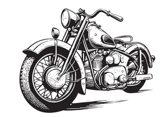 Motorcycle retro hand drawn sketch illustration Vintage transport © BigJoy