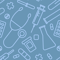 Fototapeta premium Seamless pattern with medical elements in lines