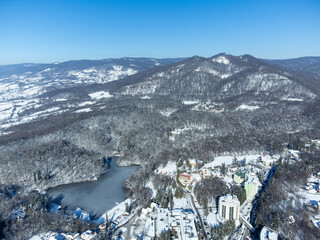 Aerial landscape of Sovata resort - Romania in winter