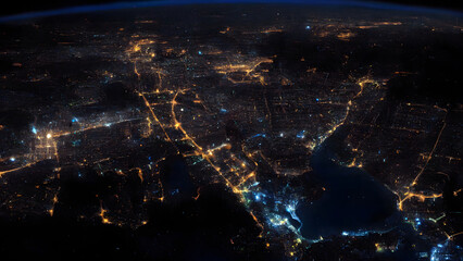 Viewing the World from Above: The Cityscape from Space City Lights at Night Illuminating the Urban Landscape Night illumination of the city, view of the city from space.