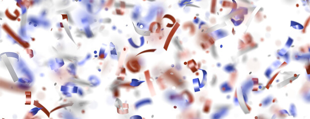 Confetti - Red white blue shiny confetti Confetti on white background, isolate, tricolor concept,