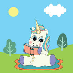 Reading Unicorn in a Colourful Landscape