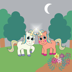 Two Magic and Lovely Unicorns Illustration 