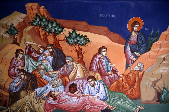 Kykkos monastery, Cyprus. Jesus with his disciples in Getsemani.