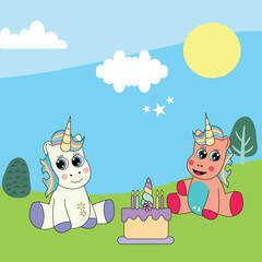 Unicorn Birthday Colourful Illustration