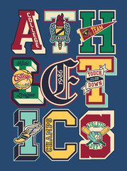 College athletic department embroidery letters patchwork vintage vector artwork for boy shirt sport patches mix collection - 574364074