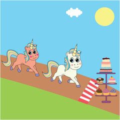 Unicorn Race with Sweets Illustration