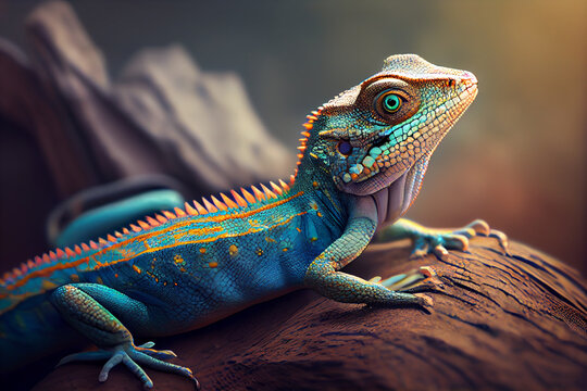 Beautiful photo lizard, natural background. Generative AI technology