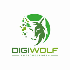 Wolf Head Digital Tech Pixel Logo Design Vector Template