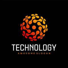 Technology abstract dot connection cross vector logo icon circle logotype. vector illustration