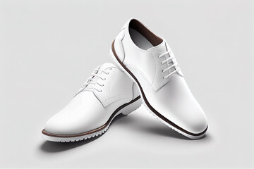 White leather men shoes mockup on white background. Side view. Generative AI.