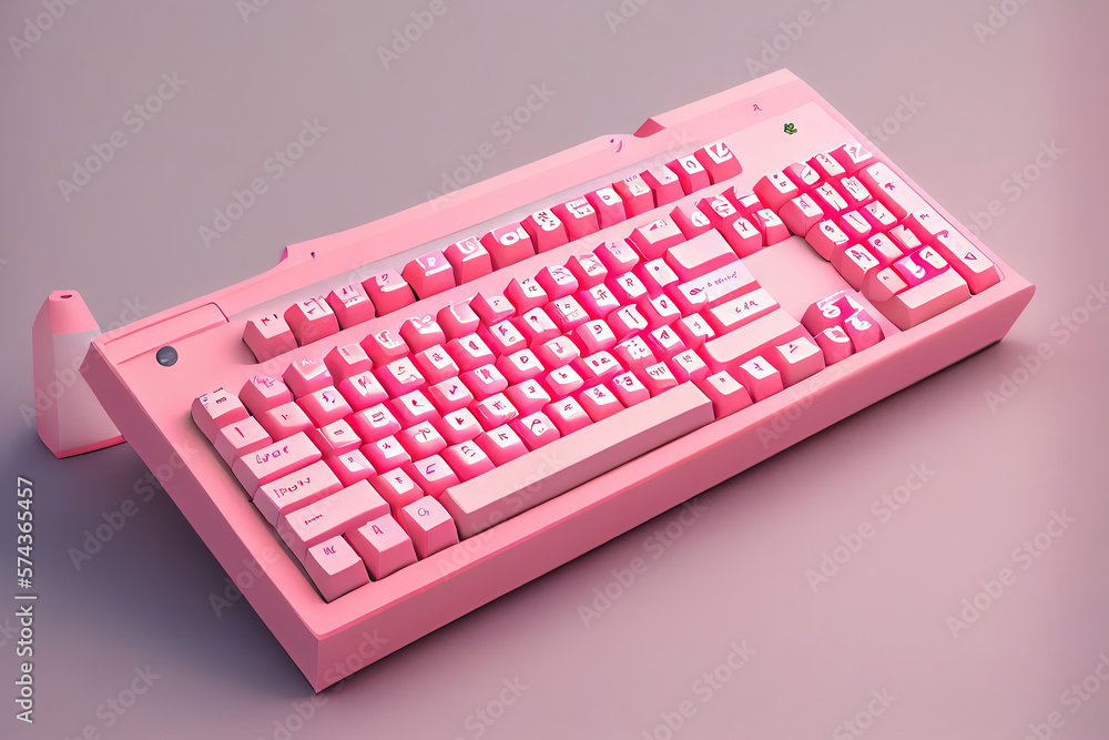 Aufkleber wireless computer keyboard button on pink pastel background. generative ai