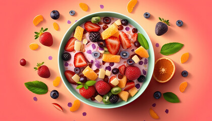 owl of healthy fresh fruit salad, generative artificial intelligence