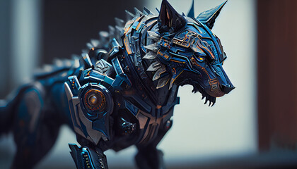An extremely futuristic and detailed robot blue wolf