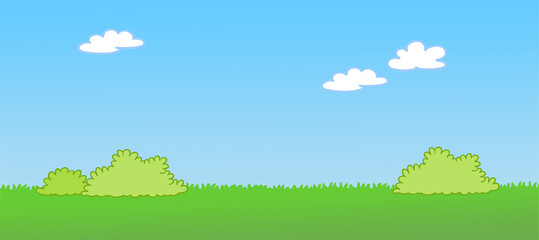 Cartoon background with meadow and sky and clouds