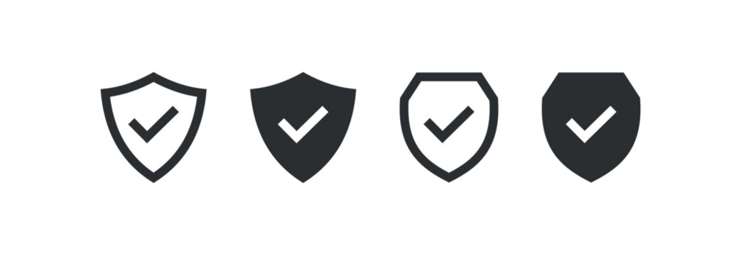 Shield with check mark icon set. Security shield vector desing.
