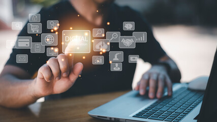 Customer service management, internet and cloud computing.digital transformation technology...