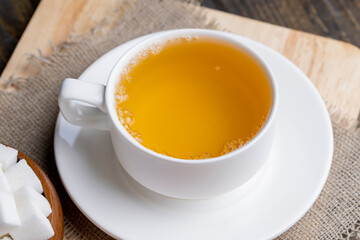 hot tea brewed in a white mug