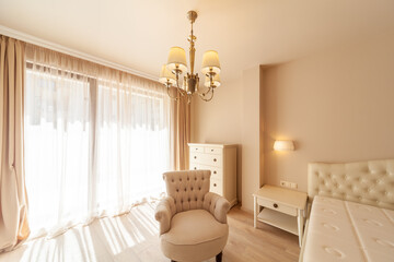 New modern bedroom. New home. Interior photography.