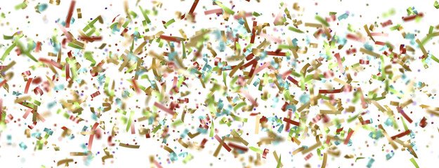  Colorful assorted confetti with serpentine on white