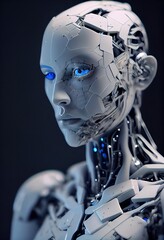 Obraz na płótnie Canvas Portrait a cyborg robot. Concept for Artififial Intelligence. Designed using Generative AI