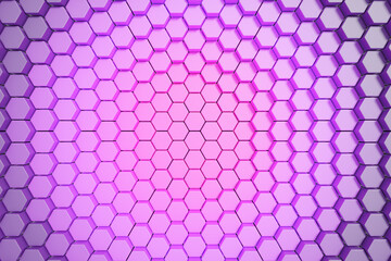 Mosaic of hexagonal honeycombs. Violet abstract background.3d rendering