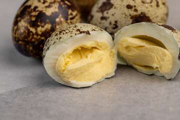 small boiled quail eggs on the table