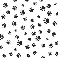 Naklejka na ściany i meble Paw print seamless. Texture, cute, pet, paw, footprint, puppy, cat, background,leg,silhouette,path,abstraction,graphics, cartoon,design,wallpaper,white background.Concept design. Vector illustration