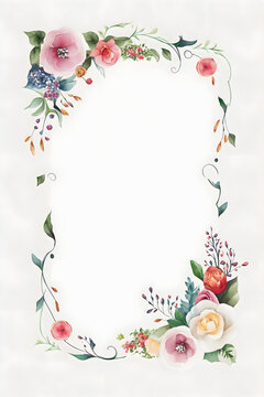 Watercolor floral frame for A4 notebook paper