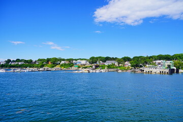 Landscape of Portland harbor, fore river, and Casco Bay and islands, Portland, Maine