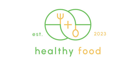 Healthy food logo design illustration Vector icon creative idea flat, simple minimalism Menu of herbal food cutlery. healthy restaurant menu