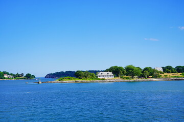 Landscape of Portland harbor, fore river, and Casco Bay and islands, Portland, Maine