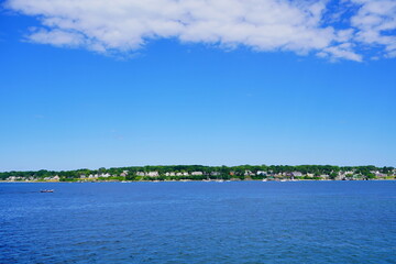 Landscape of Portland harbor, fore river, and Casco Bay and islands, Portland, Maine