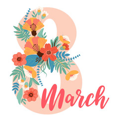 8th of March Women's Day greeting card illustration