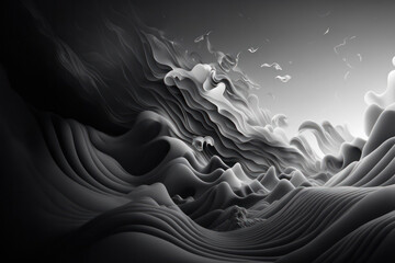 Minimalistic background in Black and white - Waves and Mountains - Generative AI