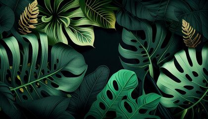 Tropical Leaves, Foliage Plant in Green color, Background, Generative AI