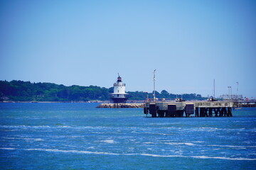 Landscape of Portland harbor, fore river, and Casco Bay and islands, Portland, Maine	