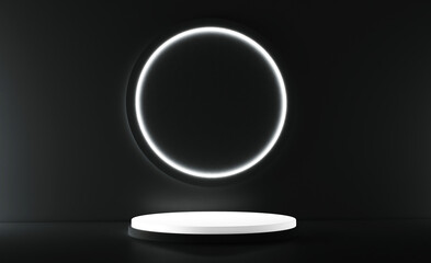 black exhibit, black, 3d rendering, abstract, award, backdrop, blank, circle, creative, cylinder, design, display, event, exhibition, fashion, floor, fluorescent, futuristic, geometric, idea, interior