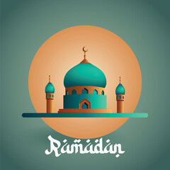 Decorative small mosque icon. Ramadan greeting illustration. Vector
