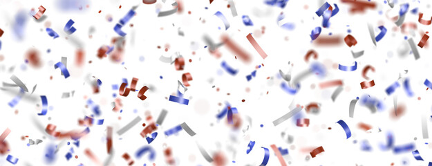 Confetti - Red white blue shiny confetti Confetti on white background, isolate, tricolor concept, independence and freedom day USA