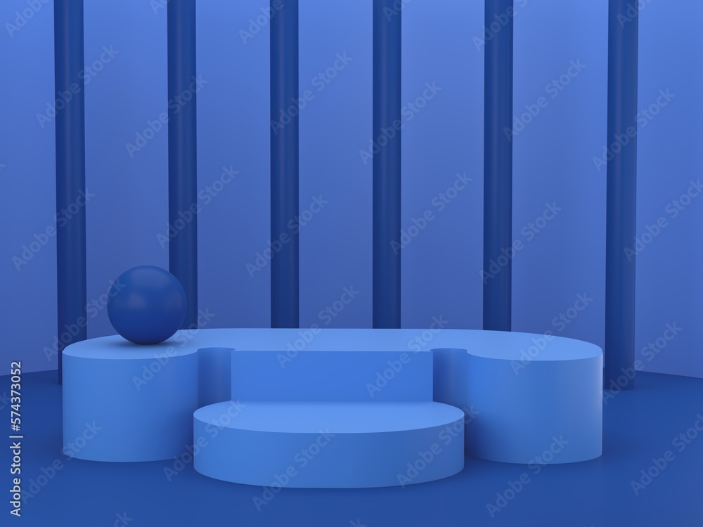 Poster minimal scene with podium and abstract background. blue winter colors scene. geometric shape. minima