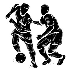 Black and white silhouette of soccer players