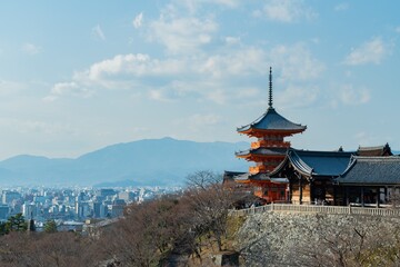 京都の清水寺三重塔風景素材