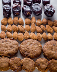 Dried fruits and nuts, homemade cookies.