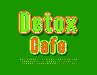 Naklejka premium Vector creative Emblem Detox Cafe. Green and Red bright Font. Artistic Alphabet Letters, Numbers and Symbols set.