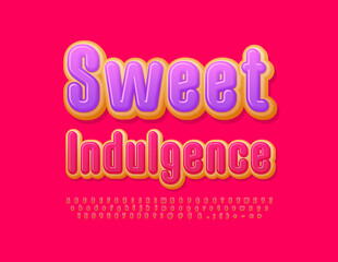 Vector creative Emblem Sweet Indulgence. Tasty Donut Font. Artistic Alphabet letters, Numbers and Symbols set.