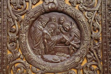 Saint Denis basilica. Reliefs on the central door. Christ's Passion.  France.