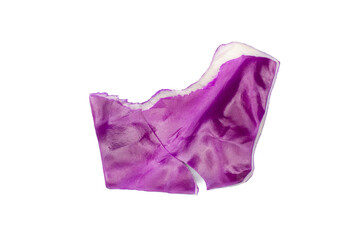 Purple or red cabbage leaf isolated on a white background. Top view, flat lay.